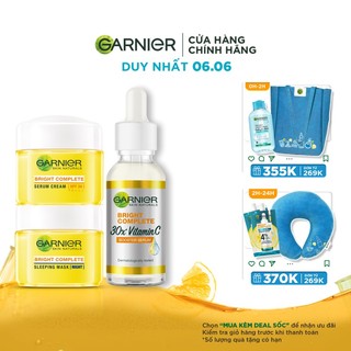 Bộ sản phẩm tinh chất và kem dưỡng da ngày đêm làm sáng da Garnier Light Complete Vitamin C