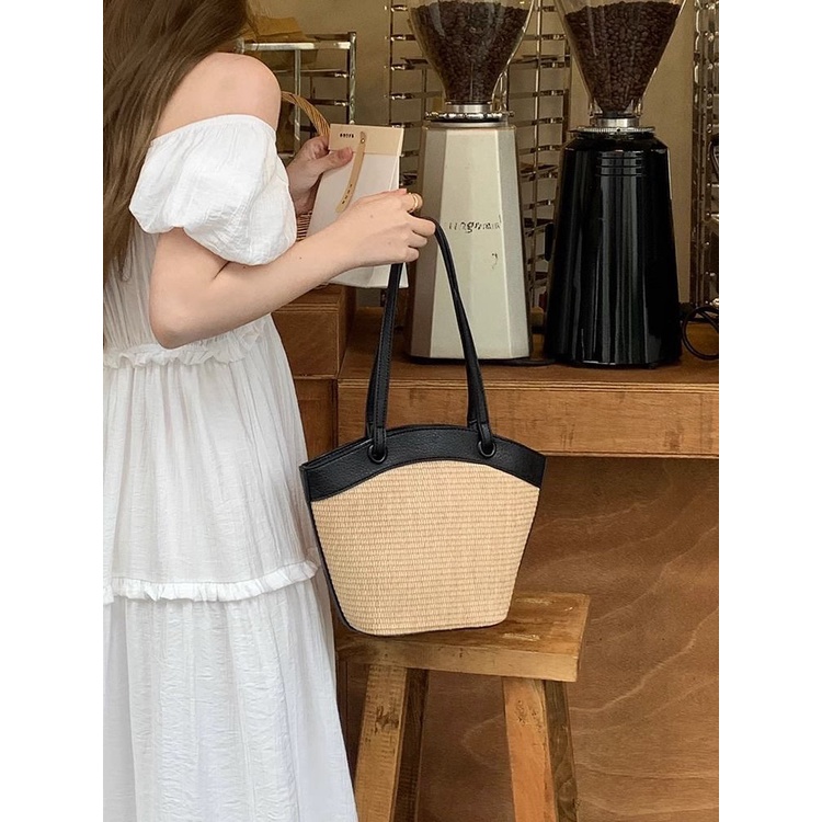 Hàng Mới Về Mới Túi Xách Đan Lát Phong Cách Retro Pháp Cho Nữ