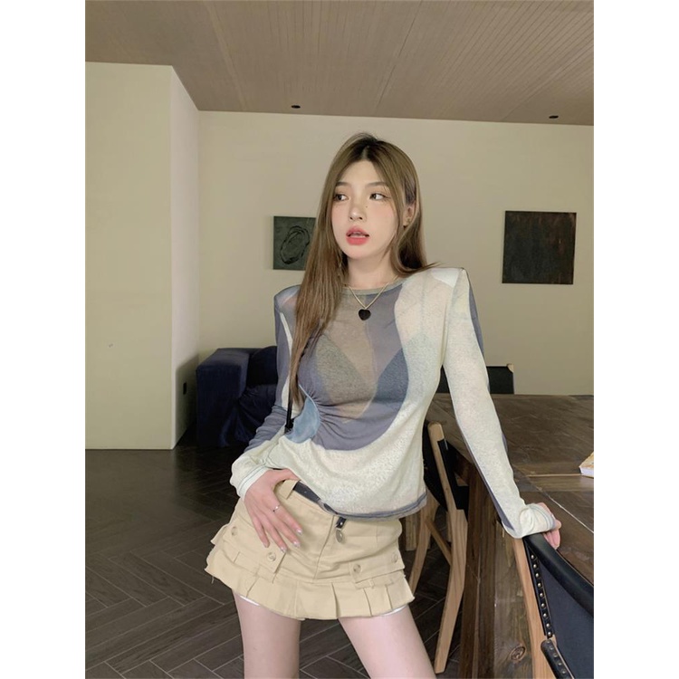 Áo Thun Ngắn Tay Dài Dáng Ôm In Họa Tiết Phong Cách Hong Kong Cổ Điển Thời Trang Mùa Hè Hàng Mới Dành Cho Bạn Nữ