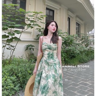 Đầm maxi 2 dây xếp ly ngực phong cách sexy quyến rũ