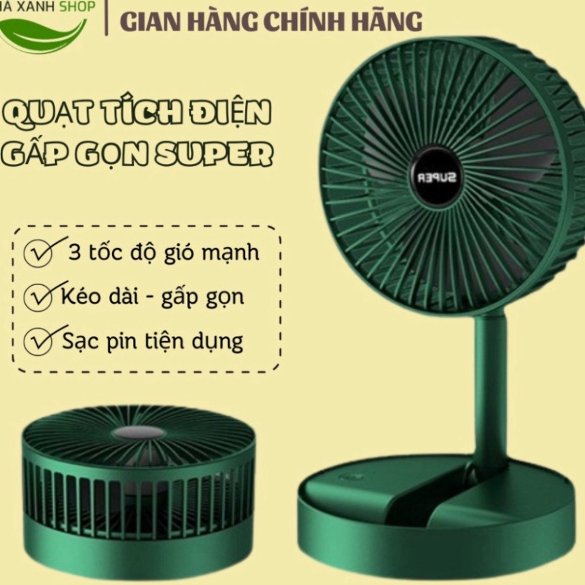 Quạt tích điện để bàn mini Super gấp gọn có thể kéo dài 3 tốc độ gió xoay 360 cổng sạc usb tiện dụng, bảo hành 12 tháng | BigBuy360 - bigbuy360.vn