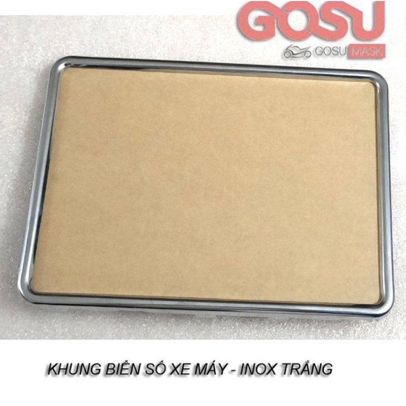 Khung biển số xe máy - viền trơn trắng, inox, meca chống nước