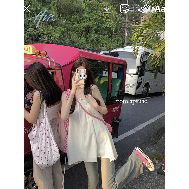 Áo Hai Dây Màu Hồng Dáng Rộng Thời Trang Mùa Hè Cho Nữ