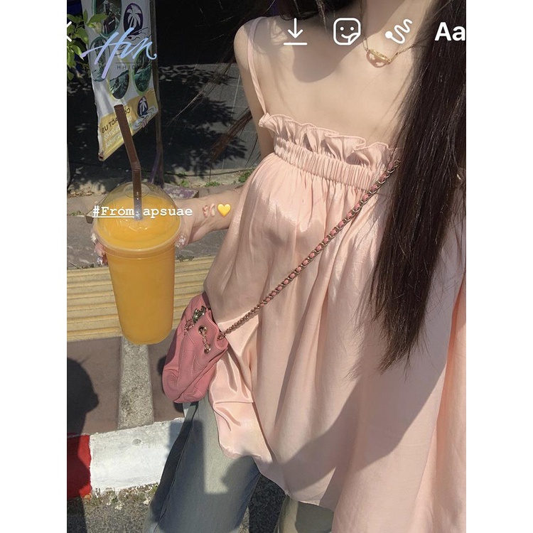 Áo Hai Dây Màu Hồng Dáng Rộng Thời Trang Mùa Hè Cho Nữ