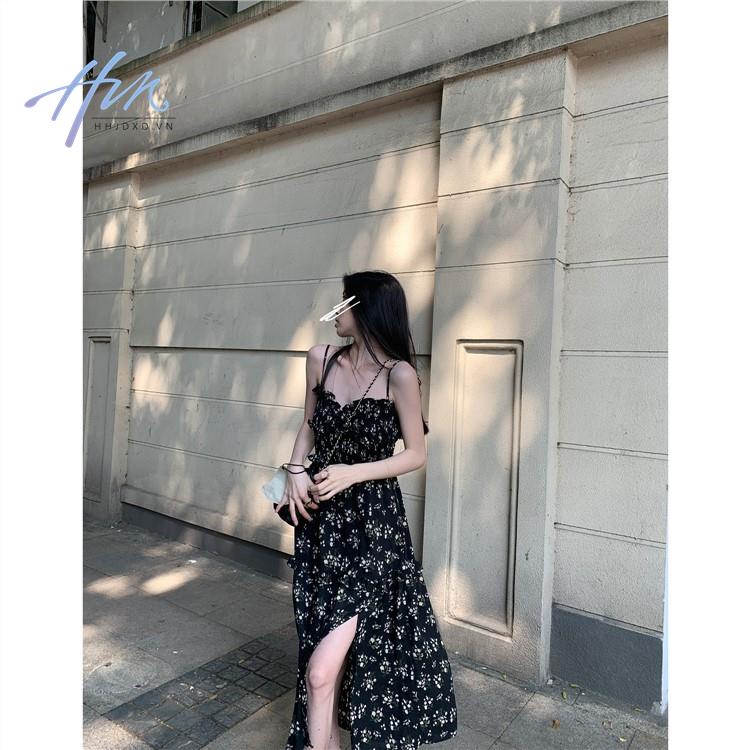Đầm Hoa Ngắn Tay Màu Đen Thời Trang Mùa Hè Dành Cho Nữ