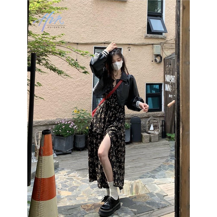 Đầm Hoa Ngắn Tay Màu Đen Thời Trang Mùa Hè Dành Cho Nữ