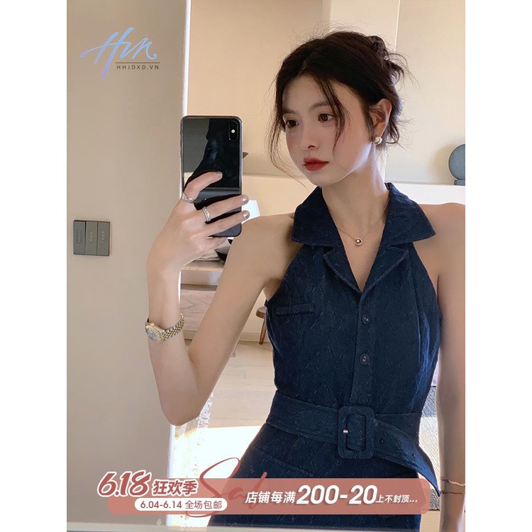 Đầm Denim Sát Nách Dáng Ôm Phong Cách Retro Thời Trang Cao Cấp Cho Nữ