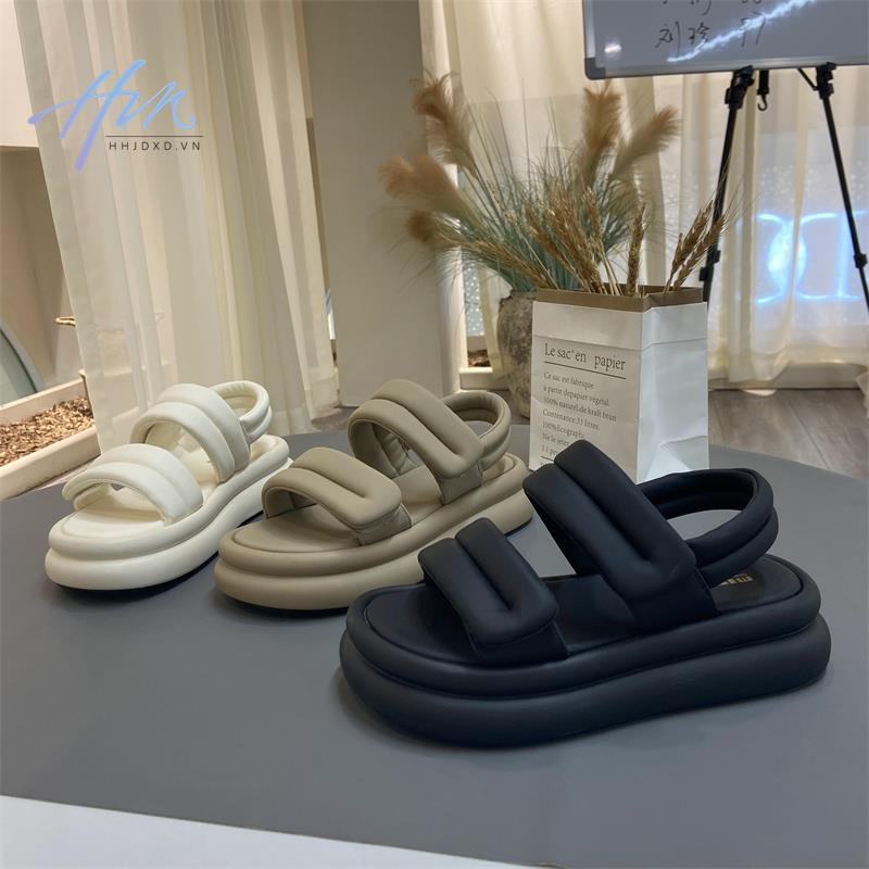 Sandal Đi Biển Quai Dán Chất Liệu Da Thật Đế Dày Thời Trang Mùa Hè 2023 Cho Nữ