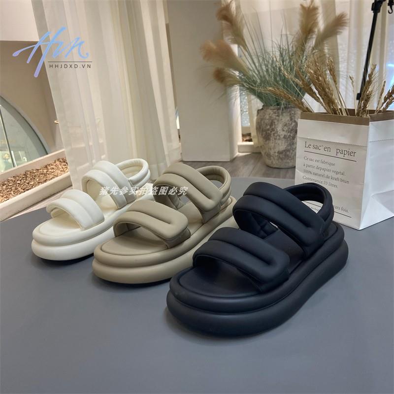 Sandal Đi Biển Quai Dán Chất Liệu Da Thật Đế Dày Thời Trang Mùa Hè 2023 Cho Nữ