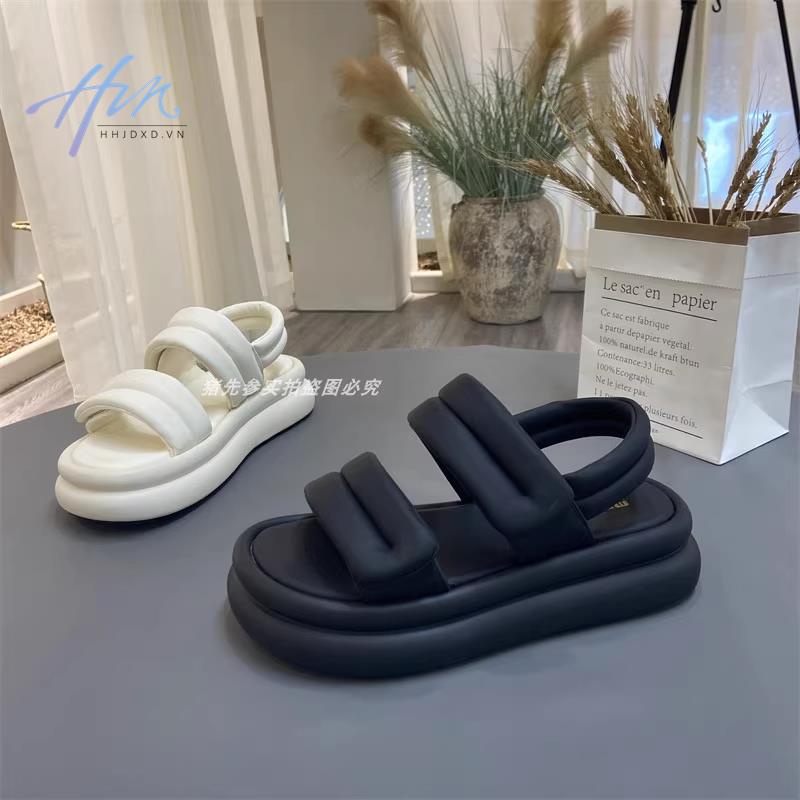 Sandal Đi Biển Quai Dán Chất Liệu Da Thật Đế Dày Thời Trang Mùa Hè 2023 Cho Nữ