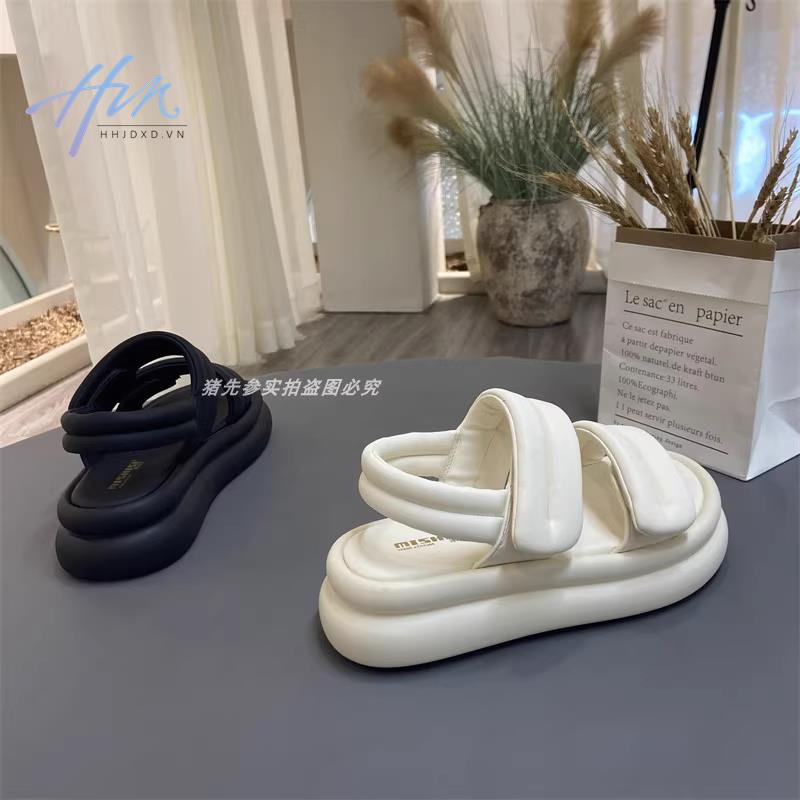 Sandal Đi Biển Quai Dán Chất Liệu Da Thật Đế Dày Thời Trang Mùa Hè 2023 Cho Nữ