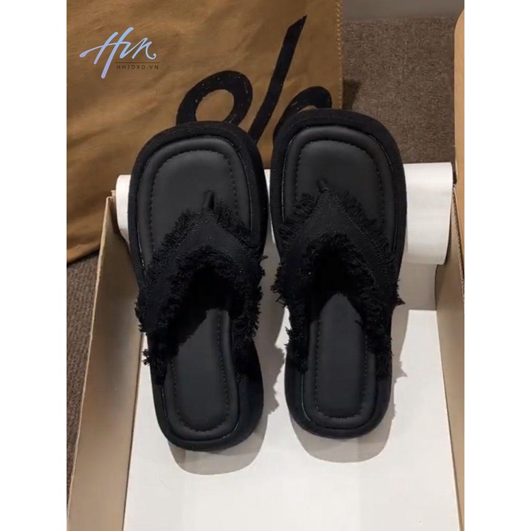 Dép Denim Đế Dày Đính Tua Rua Thời Trang Mùa Hè 2023 Mới Cho Nữ