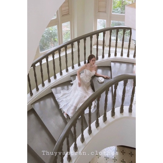 Đầm váy maxi 2 dây ren viền bèo phong cách tiểu thư công chúa sang chảnh sành điệu ngọt ngào