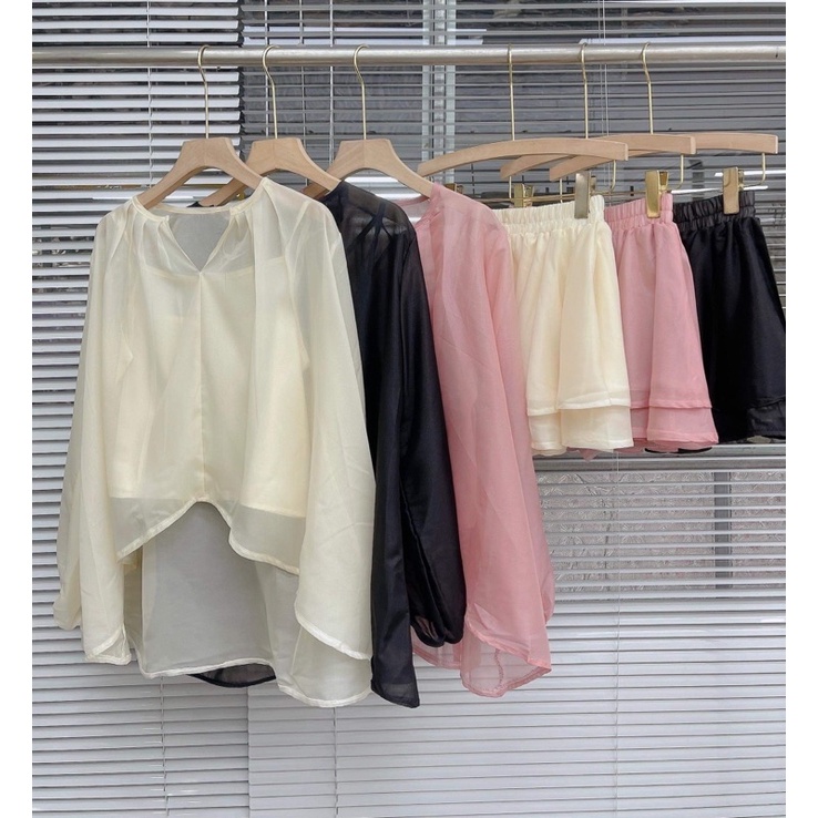 (Tặng kèm áo hai dây) Set áo quần voan tơ mỏng Nana21 Nanastore21