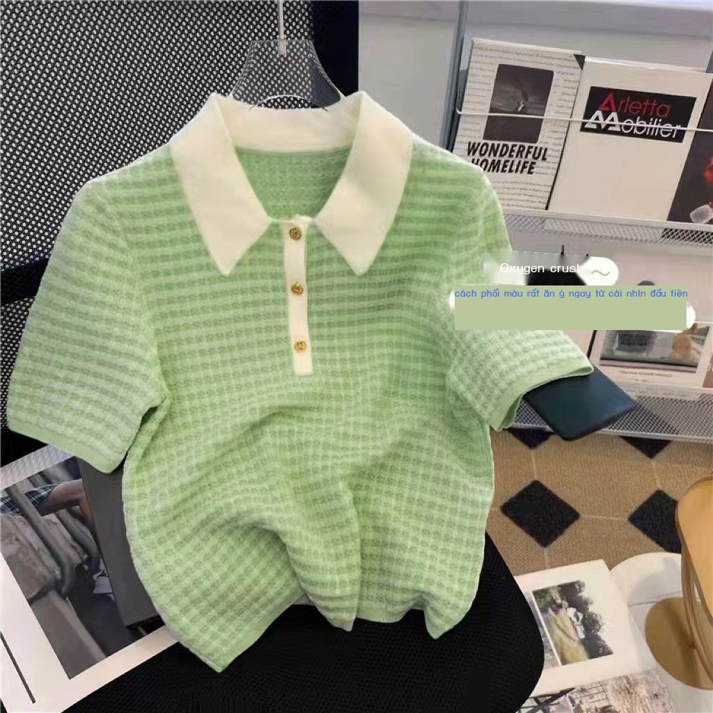 Áo Sơ Mi Polo Ngắn Tay Họa Tiết Ca Rô Ca Rô Phong Cách Hàn Quốc Dành Cho Nữ