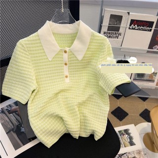 Áo sơ mi polo ngắn tay họa tiết ca rô ca rô phong cách hàn quốc dành cho nữ