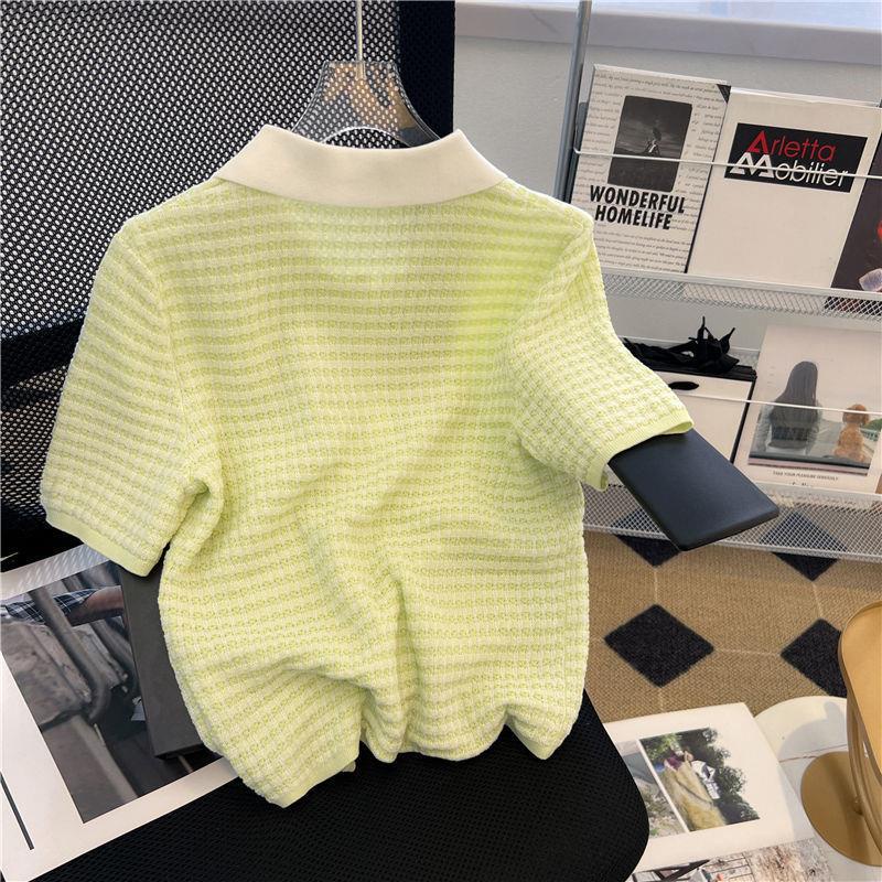 Áo Sơ Mi Polo Ngắn Tay Họa Tiết Ca Rô Ca Rô Phong Cách Hàn Quốc Dành Cho Nữ