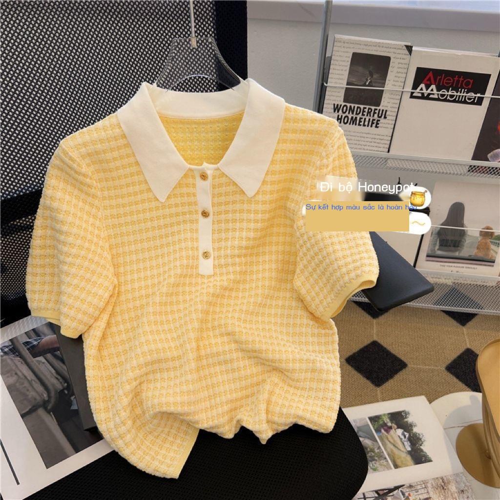 Áo Sơ Mi Polo Ngắn Tay Họa Tiết Ca Rô Ca Rô Phong Cách Hàn Quốc Dành Cho Nữ