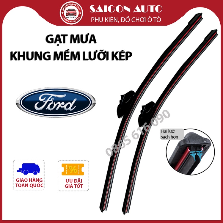 Gạt mưa ô tô LƯỠI KÉP, gạt kính 2 lưỡi xe oto Ford Ranger,Focus,Everest,Ecosport,Ranger Raptor,Fiesta,Transit,Explorer