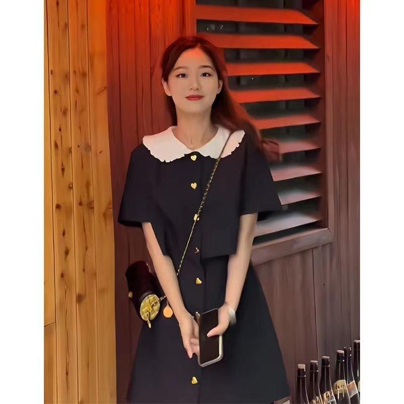 Đầm Sơ Mi Đen Tay Ngắn Phong Cách Pháp Thời Trang Mùa Hè Hàng Mới 2023 Dành Cho Bạn Nữ
