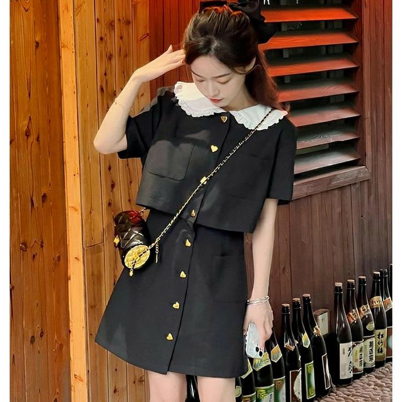 Đầm Sơ Mi Đen Tay Ngắn Phong Cách Pháp Thời Trang Mùa Hè Hàng Mới 2023 Dành Cho Bạn Nữ