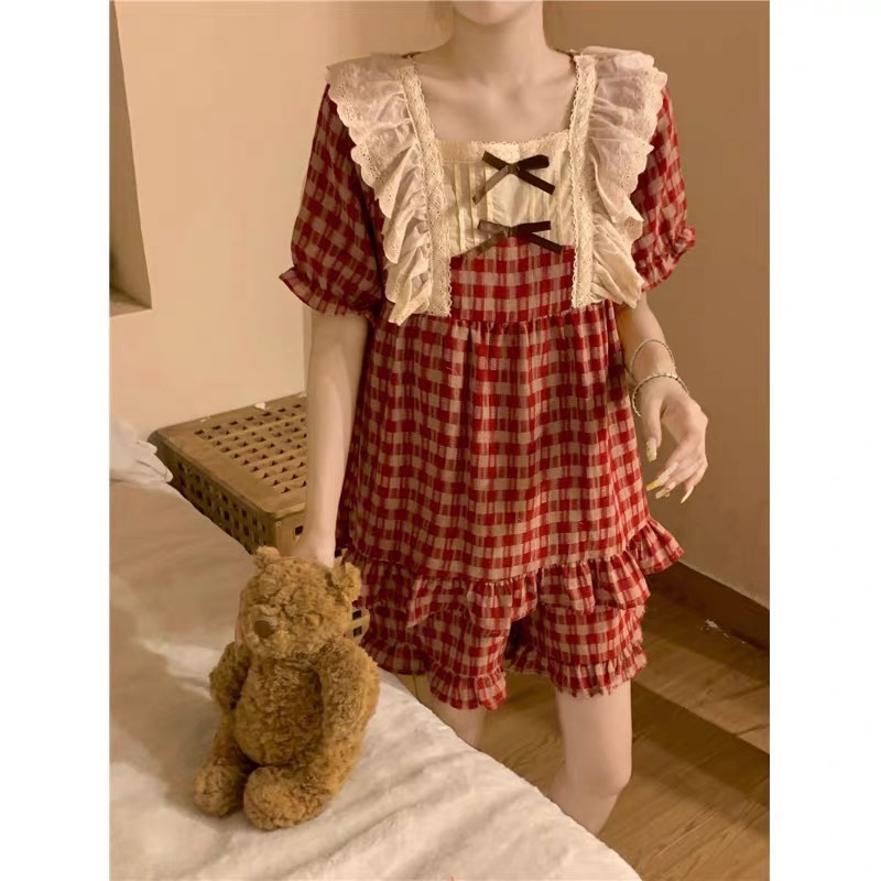 Set bộ ngủ tiểu thư cổ bèo kẻ xọc (ảnh thật ở cuối)