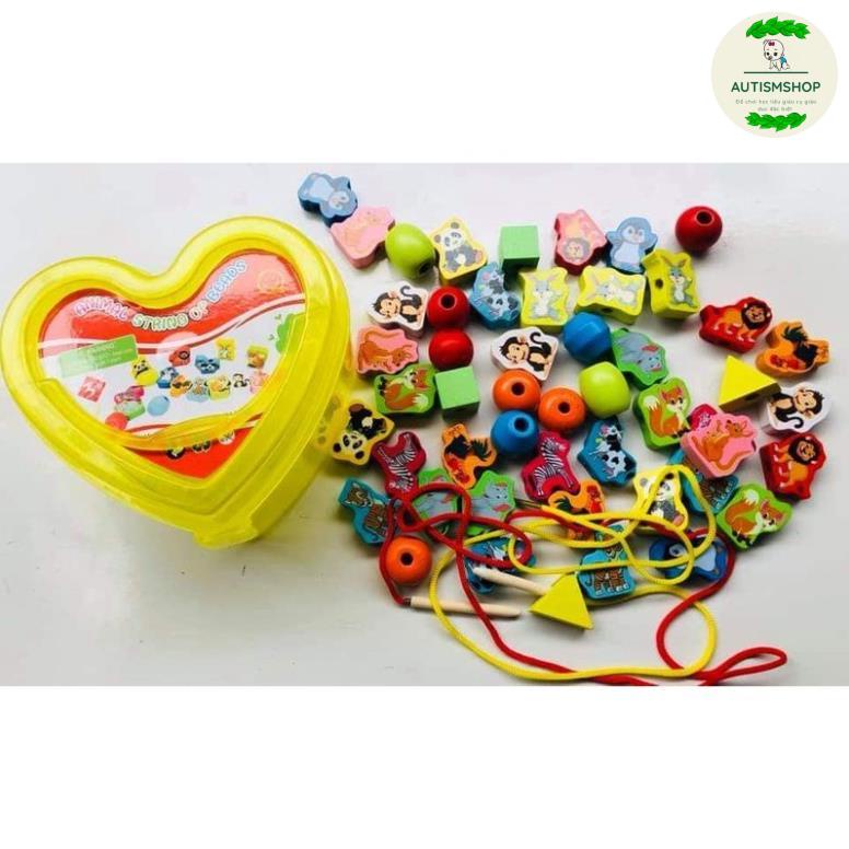 Bộ đồ chơi xâu hạt ⚡ TOP BÁN CHẠY ⚡ Đồ chơi xâu hạt gỗ trái tim phát triển tư duy cho bé