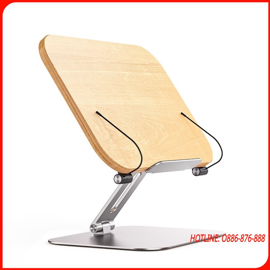 R3 Giá kê đọc sách để bàn cao cấp từ hợp kim nhôm và gỗ, điều chỉnh độ cao kiêm kê ipad, laptop