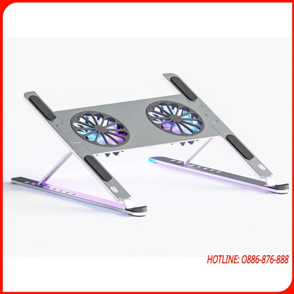 P11F Giá Đỡ Laptop, Macbook, IPAD - Đế Tản Nhiệt Kê Laptop Quạt Led RGB 8 Mức Chỉnh Độ Cao, Đế Kê Laptop Nhôm