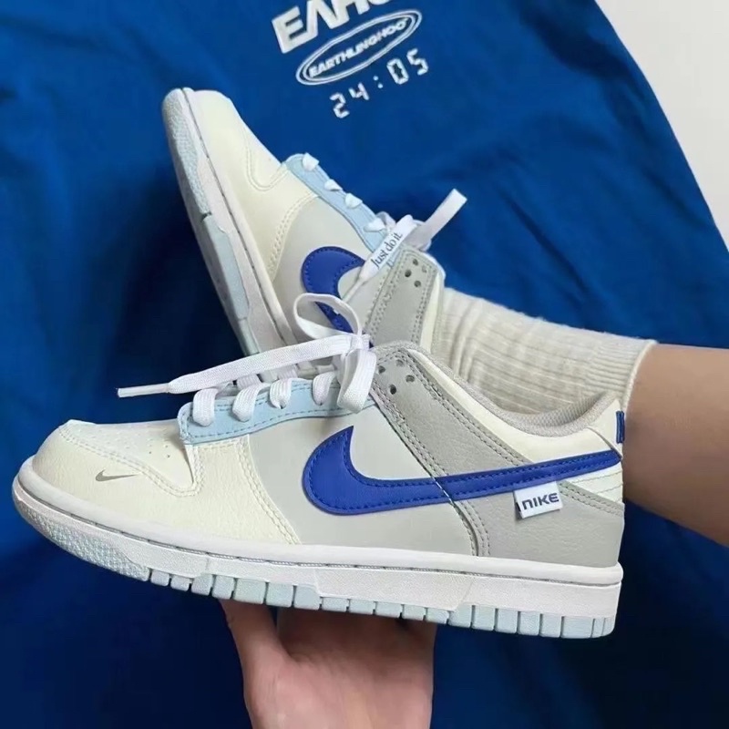 GIÀY SNEAKERS DUNK TRẮNG PHỐI LOGO XANH BLUE MẪU MỚI 2023