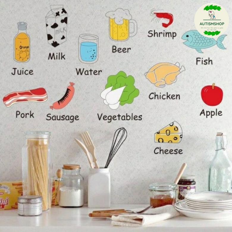 Decal dán tường cho bé - decal thức ăn tiếng Anh