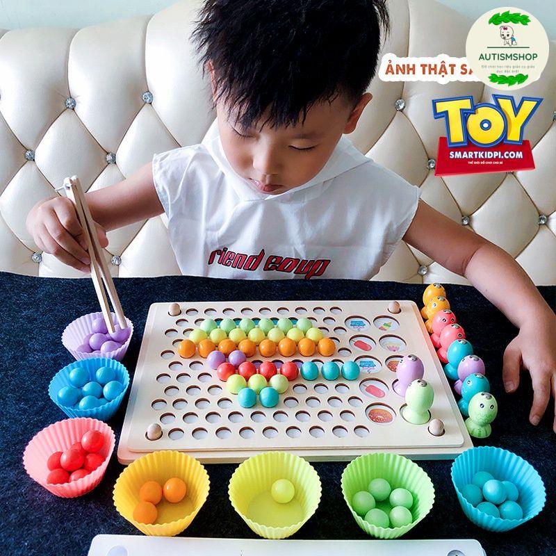 Bộ gắp hạt Gỗ số đếm kèm bát tăng tập trung cho trẻ