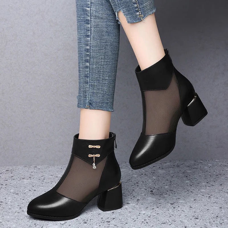 Giày Bốt Da Thật Mềm Gót Thấp Mũi Tròn Thoáng Khí Chống Trượt Thời Trang Xuân Hè 2022