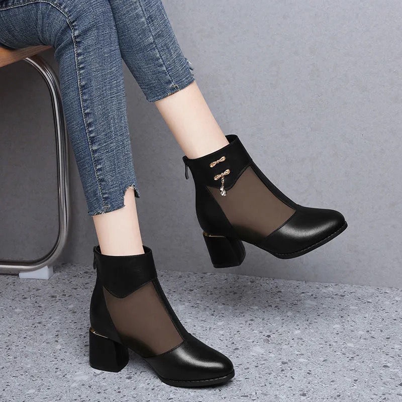 Giày Bốt Da Thật Mềm Gót Thấp Mũi Tròn Thoáng Khí Chống Trượt Thời Trang Xuân Hè 2022