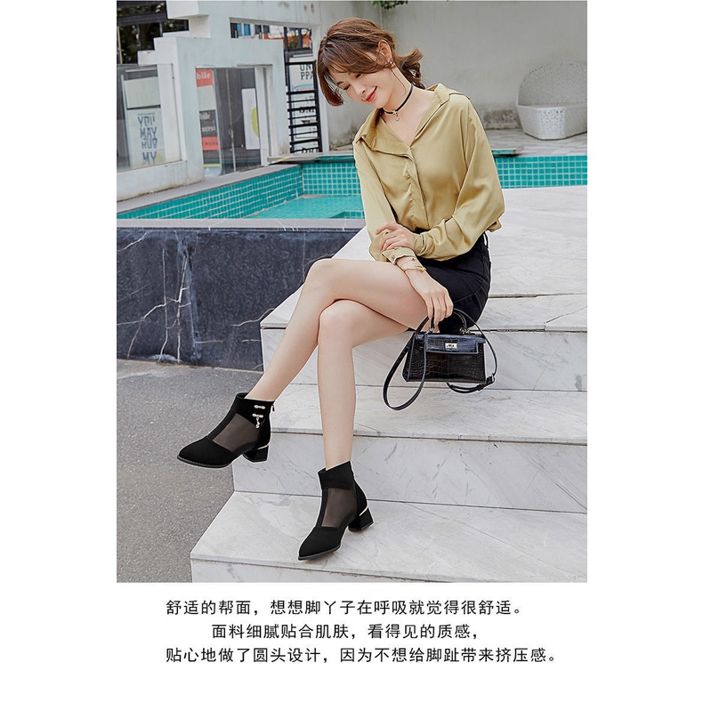 Giày Bốt Da Thật Mềm Gót Thấp Mũi Tròn Thoáng Khí Chống Trượt Thời Trang Xuân Hè 2022