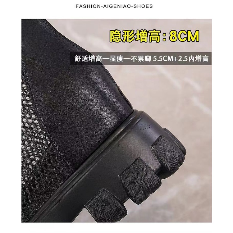 Giày Bốt Da Thật Hở Mũi Phối Lưới Thoáng Khí Màu Đen Thời Trang Mùa Hè Cho Nữ