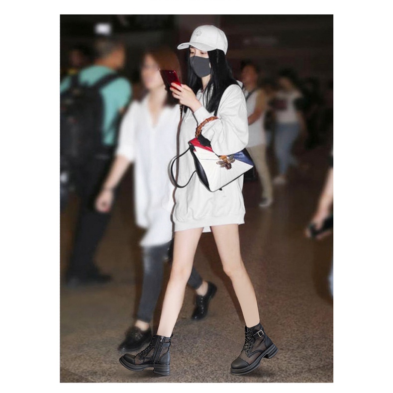 Giày Bốt Martin Phối Lưới Thoáng Khí Đế Dày Phong Cách Mới 2023