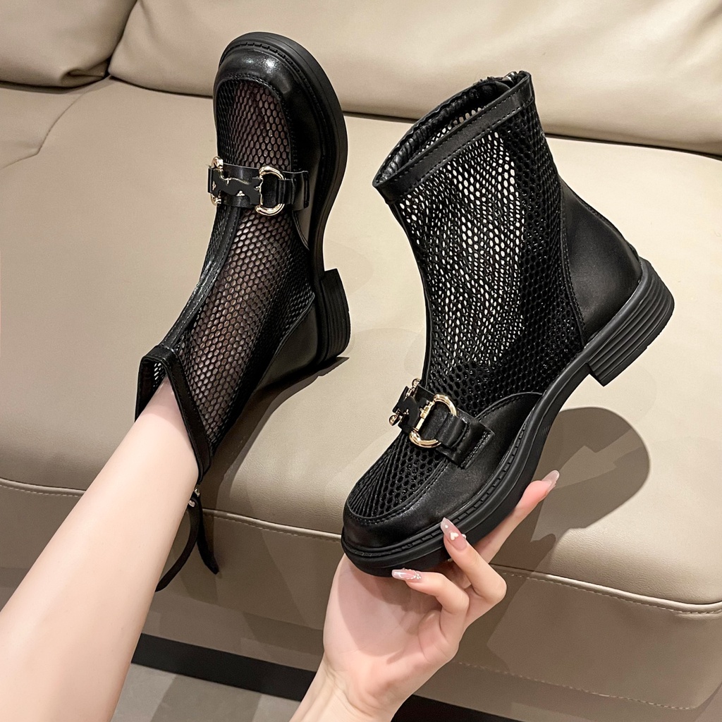 Giày Bốt Martin Phối Lưới Mỏng Nhẹ Thoáng Khí Thời Trang Cho Nữ