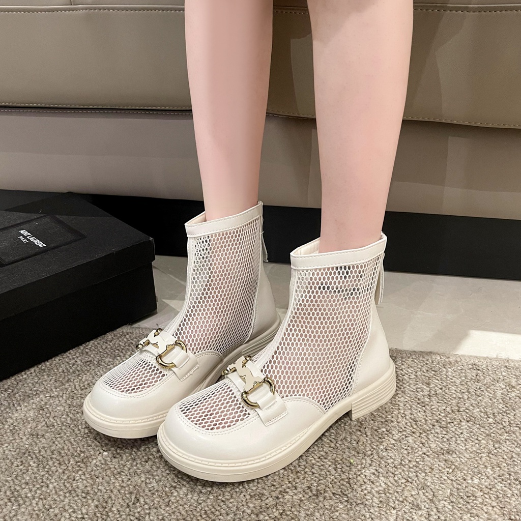 Giày Bốt Martin Phối Lưới Mỏng Nhẹ Thoáng Khí Thời Trang Cho Nữ