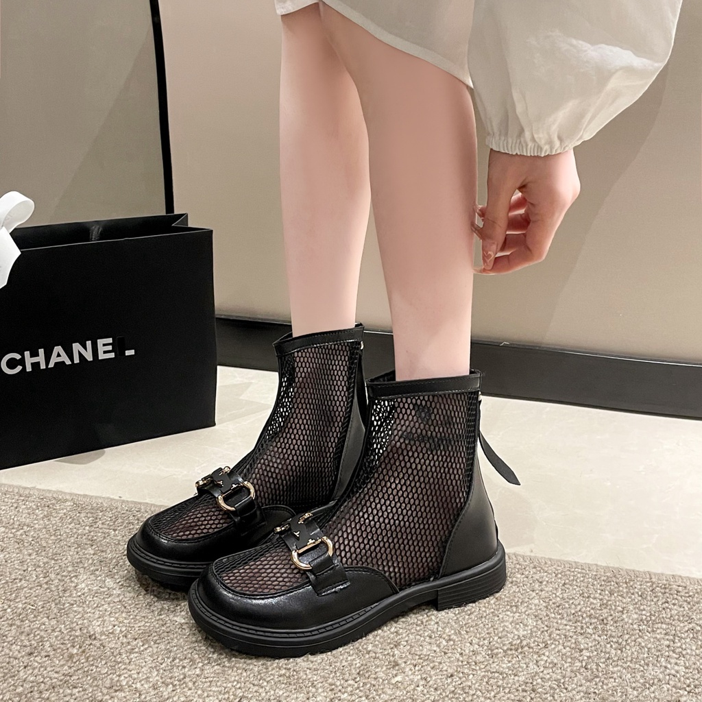 Giày Bốt Martin Phối Lưới Mỏng Nhẹ Thoáng Khí Thời Trang Cho Nữ