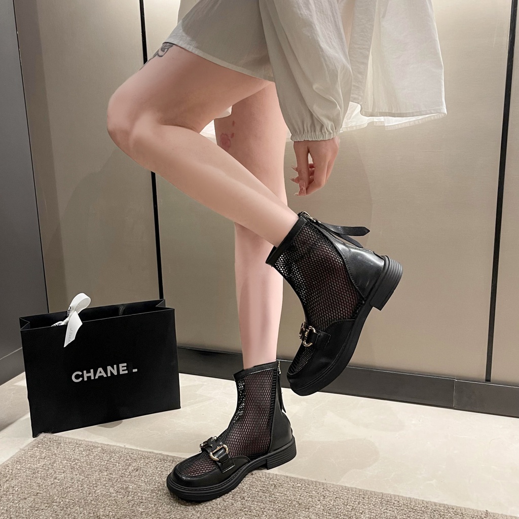 Giày Bốt Martin Phối Lưới Mỏng Nhẹ Thoáng Khí Thời Trang Cho Nữ