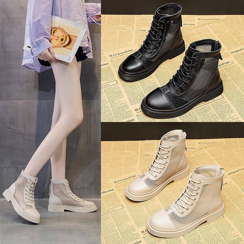 Giày Bốt Martin Phối Lưới Mỏng Thoáng Khí Phong Cách Anh Quốc Thời Trang Mùa Hè 2023 Mới