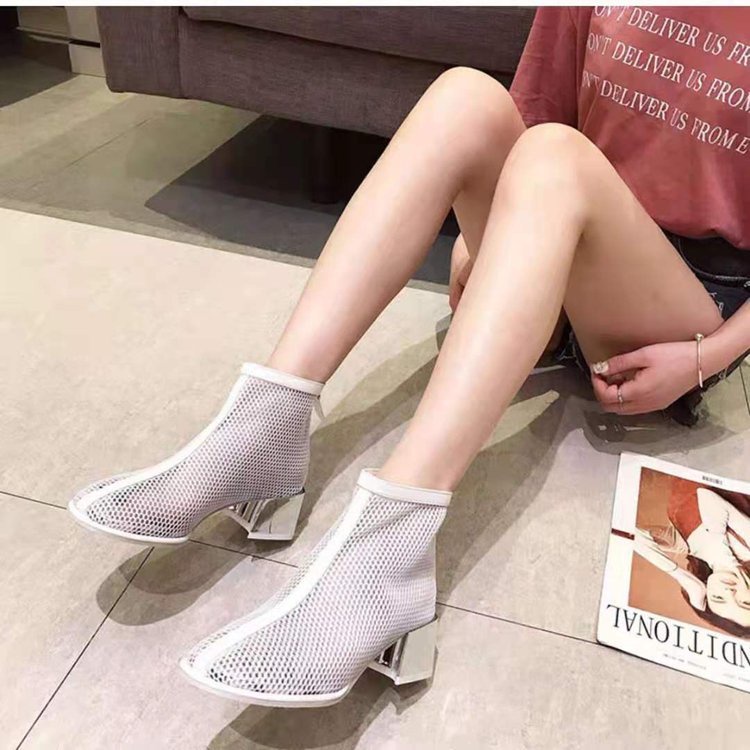 Giày Sandal Gót Thấp Mũi Nhọn Phối Lưới Thời Trang Xuân Hè 2023 Cho Nữ