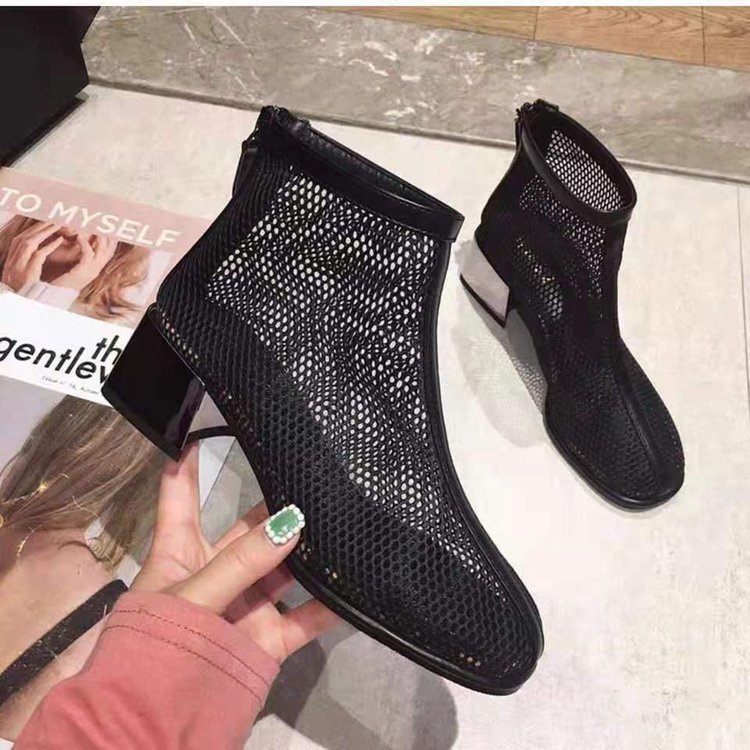 Giày Sandal Gót Thấp Mũi Nhọn Phối Lưới Thời Trang Xuân Hè 2023 Cho Nữ