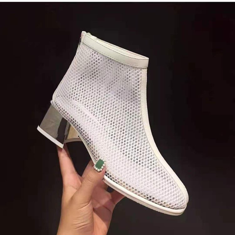 Giày Sandal Gót Thấp Mũi Nhọn Phối Lưới Thời Trang Xuân Hè 2023 Cho Nữ