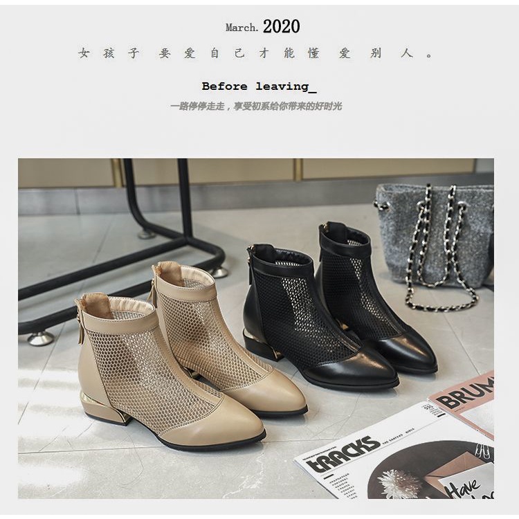 Giày Sandal Gót Thấp Mũi Nhọn Phối Lưới Thời Trang Xuân Hè 2023 Cho Nữ