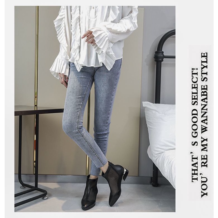 Giày Sandal Gót Thấp Mũi Nhọn Phối Lưới Thời Trang Xuân Hè 2023 Cho Nữ