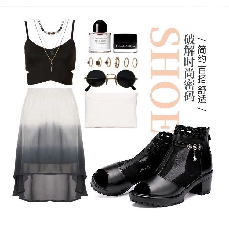 Giày Bốt Cao Gót Hở Mũi Phối Lưới Thời Trang Mùa Hè 2022 Cho Nữ