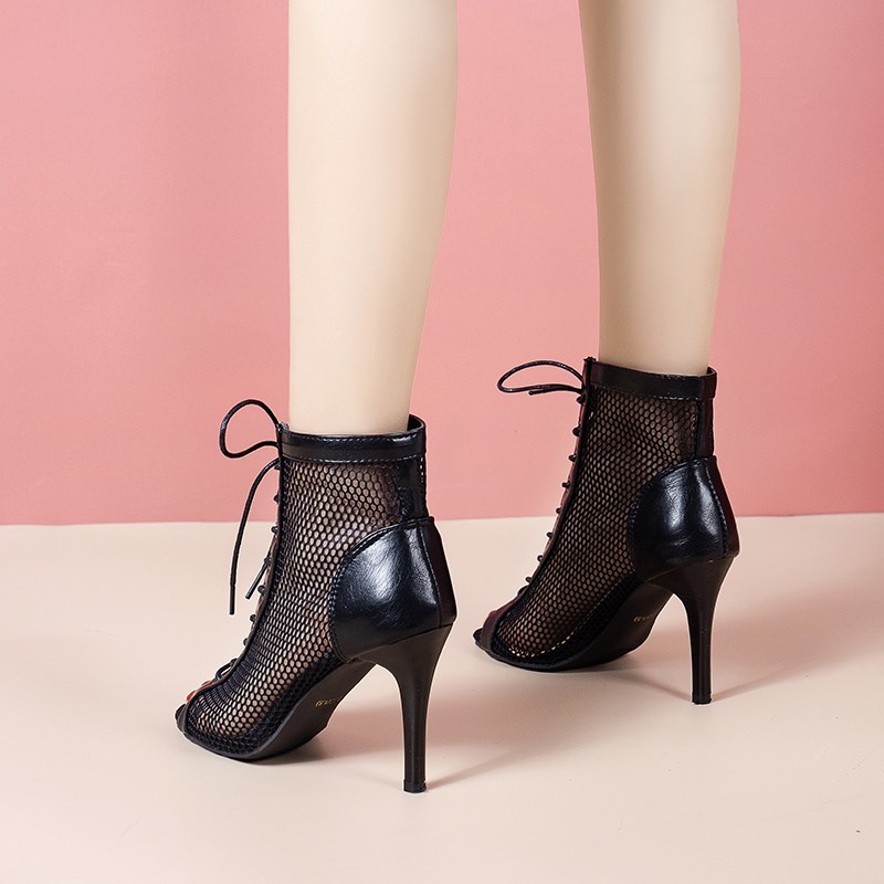Giày Bốt Lưới Cao Gót Hở Ngón Kiểu Mới Mùa Hè 2023