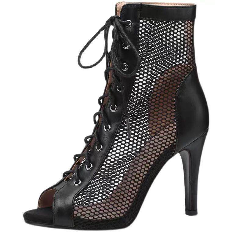 Giày Bốt Lưới Cao Gót Hở Ngón Kiểu Mới Mùa Hè 2023